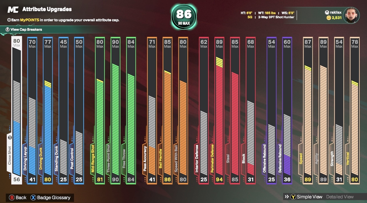 NBA 2K26 Stacked Starter 5 Xbox Account With 7 Builds + 14 Cap Breakers