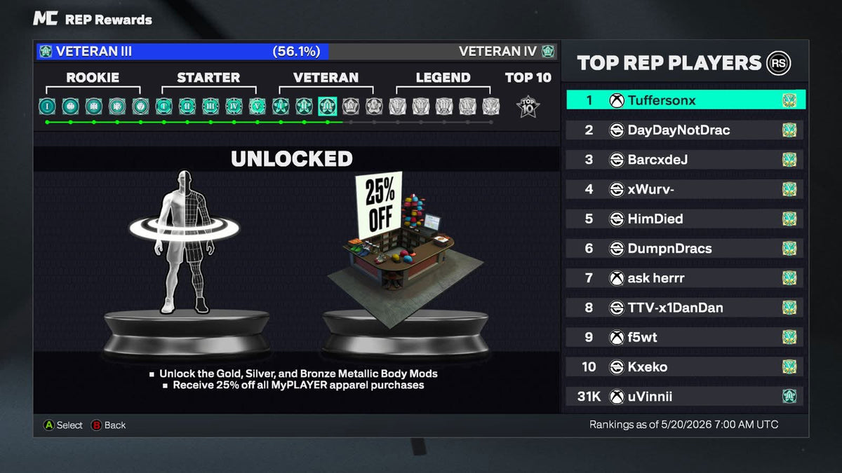 NBA 2K26 Stacked Xbox Veteran 3 Account With 9 Builds + 16 Cap Breakers