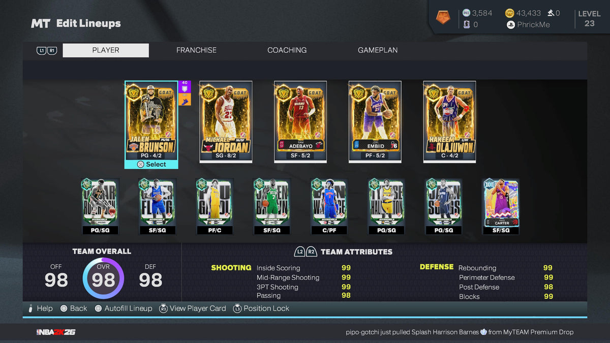NBA 2K26 Stacked Starter 1 PS5 Account With 3 Builds + 12 Cap Breakers