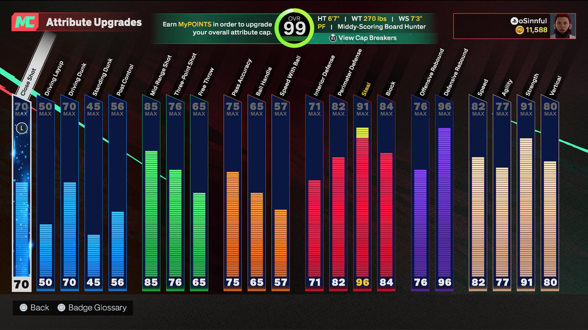 NBA 2K25 Stacked Starter 5 Account with 5 97-99 Overalls Maxed Badges