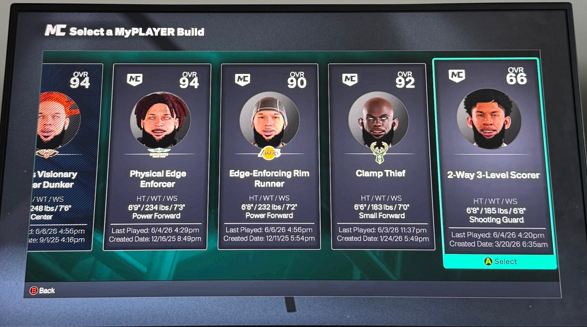 NBA 2K26 Stacked Starter 5 Xbox Account with 4 Builds + 12 Cap Breakers