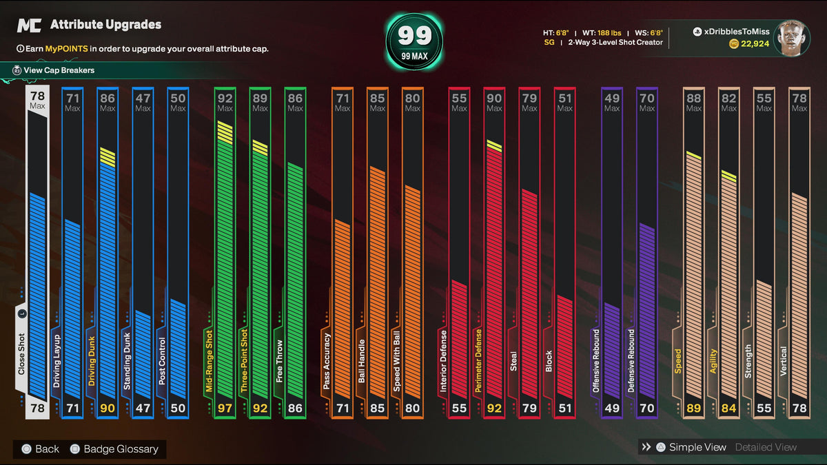 NBA 2K26 Super Stacked Veteran 3 Account 7 99 Overalls Maxed + 17 Cap Breakers & Top 400 in the world