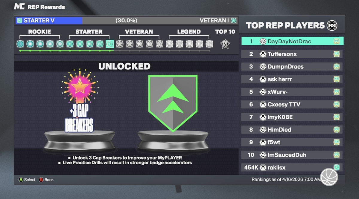 NBA 2K26 Stacked Starter 5 Xbox Account With 7 Builds + 14 Cap Breakers