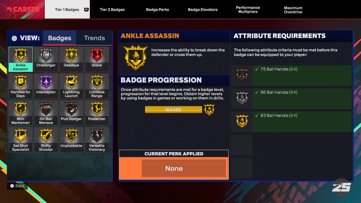 NBA 2K25 Stacked Starter 5 Account with 5 97-99 Overalls Maxed Badges