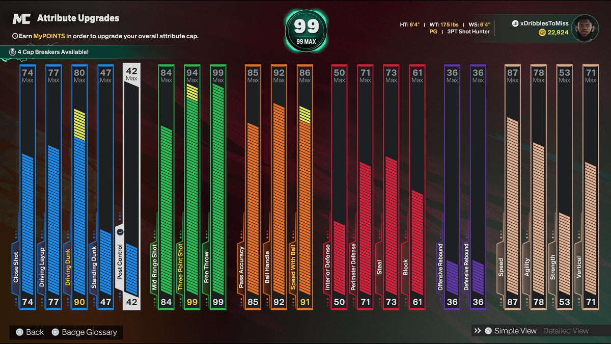 NBA 2K26 Super Stacked Veteran 3 Account 7 99 Overalls Maxed + 17 Cap Breakers & Top 400 in the world