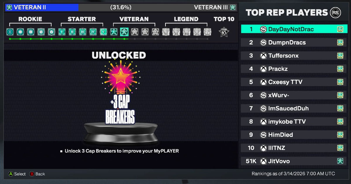 NBA 2K26 Stacked Xbox Account Veteran 2 with 4 Builds + 17 Cap Breakers