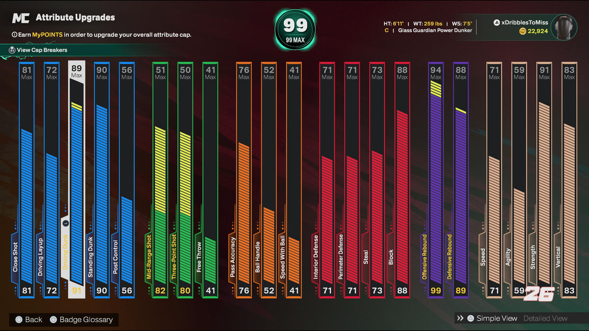 NBA 2K26 Super Stacked Veteran 3 Account 7 99 Overalls Maxed + 17 Cap Breakers & Top 400 in the world