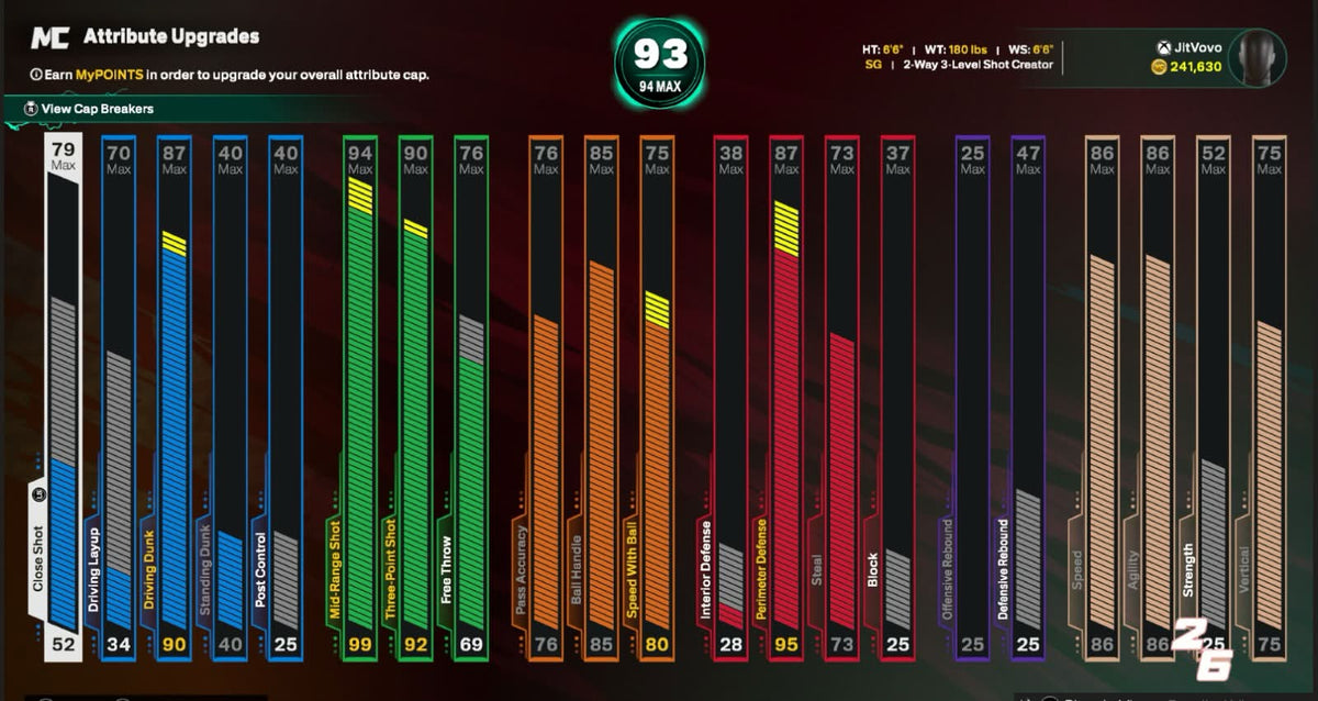 NBA 2K26 Stacked Xbox Account Veteran 2 with 4 Builds + 17 Cap Breakers