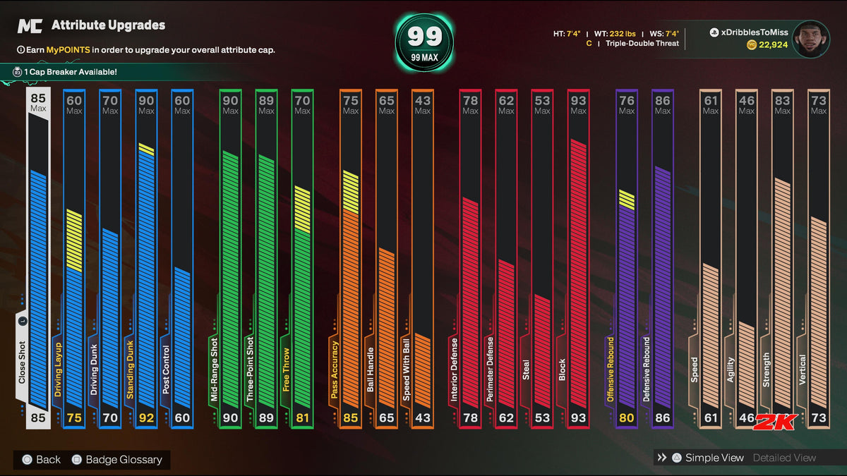 NBA 2K26 Super Stacked Veteran 3 Account 7 99 Overalls Maxed + 17 Cap Breakers & Top 400 in the world