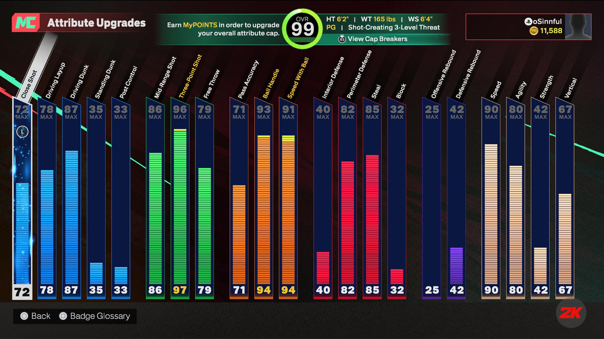 NBA 2K25 Stacked Starter 5 Account with 5 97-99 Overalls Maxed Badges