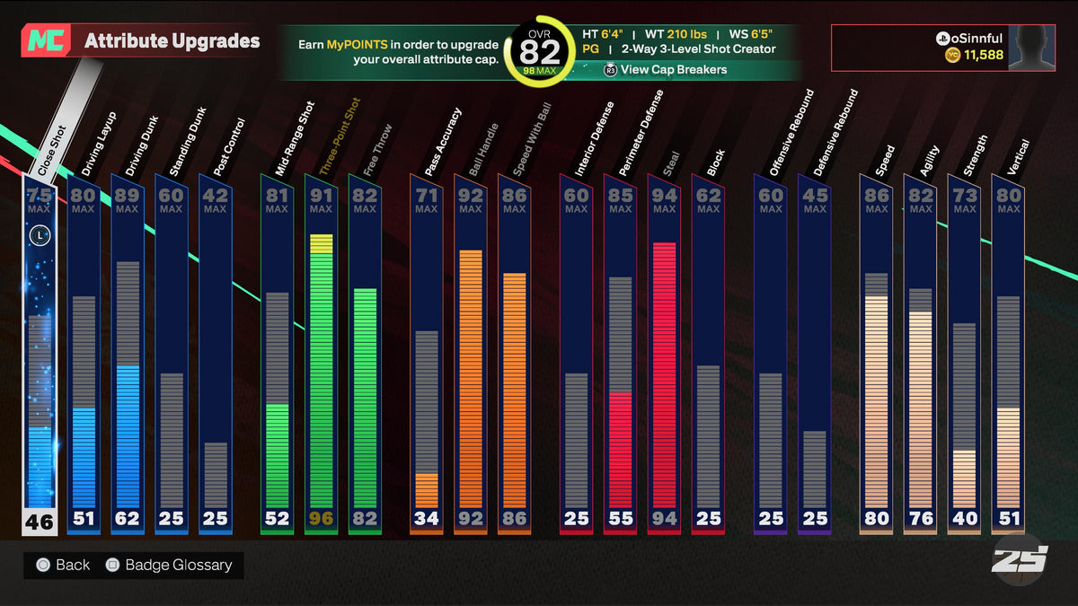 NBA 2K25 Stacked Starter 5 Account with 5 97-99 Overalls Maxed Badges